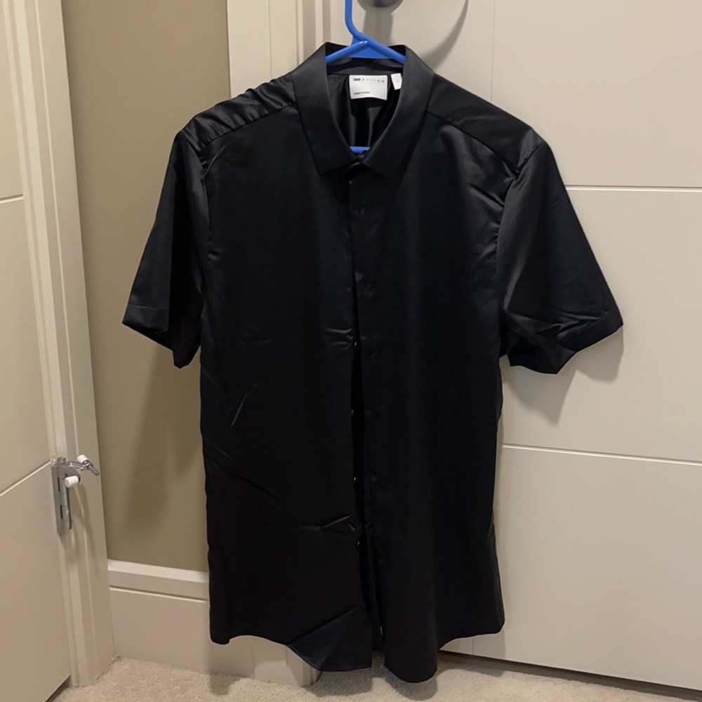Black Satin Button Up